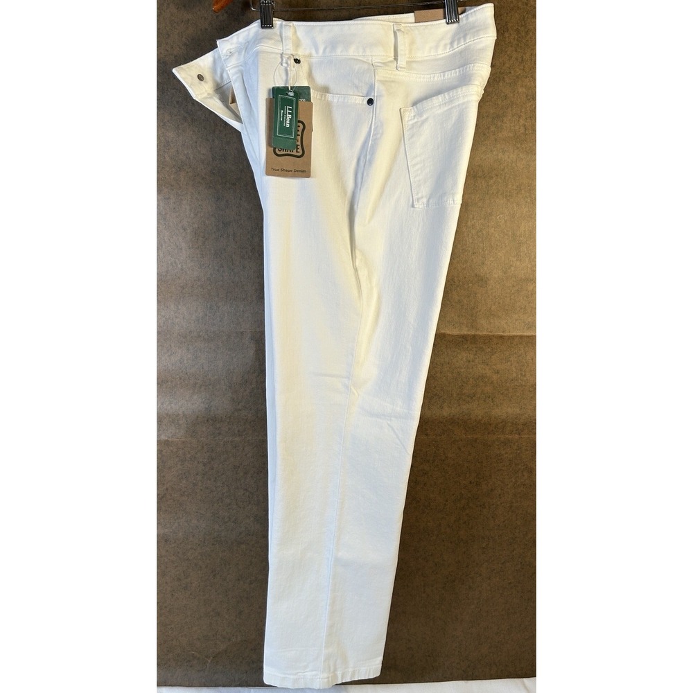 LL Bean Comfort Fit Slim Leg White Denim Blue Jeans Ankle Womens 14 NWT